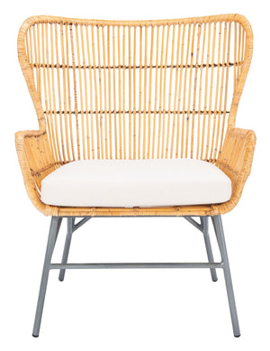 Safavieh Lenu Rattan Accent Chair With Plush Cushion For A Relaxed Coastal Bohemian Living Space Natural/White/ Black ACH6510B
