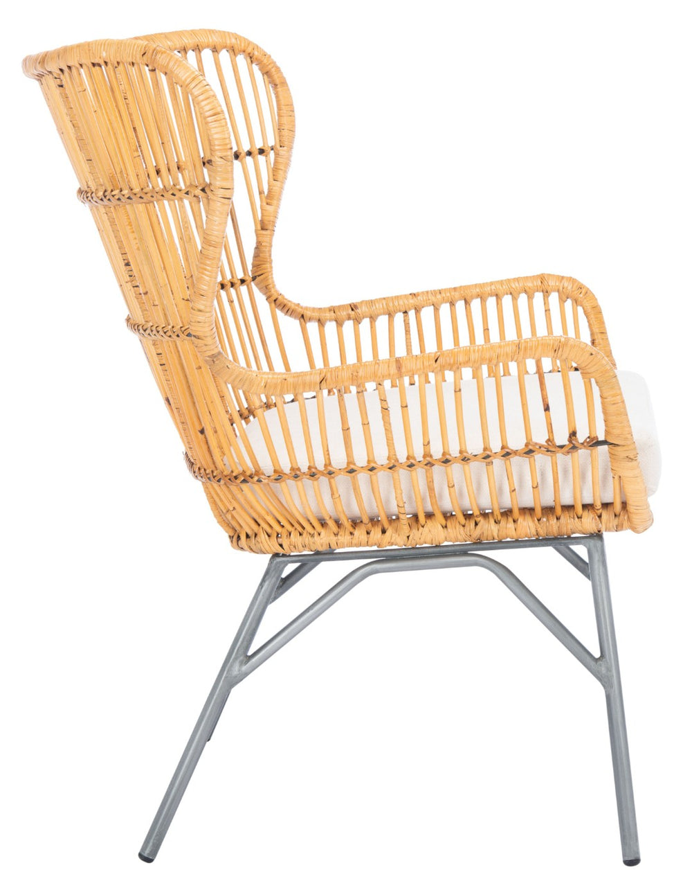 Safavieh Lenu Rattan Accent Chair With Plush Cushion For A Relaxed Coastal Bohemian Living Space Natural/White/ Black ACH6510B