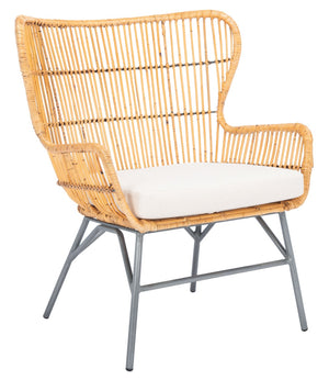 Safavieh Lenu Rattan Accent Chair With Plush Cushion For A Relaxed Coastal Bohemian Living Space Natural/White/ Black ACH6510B