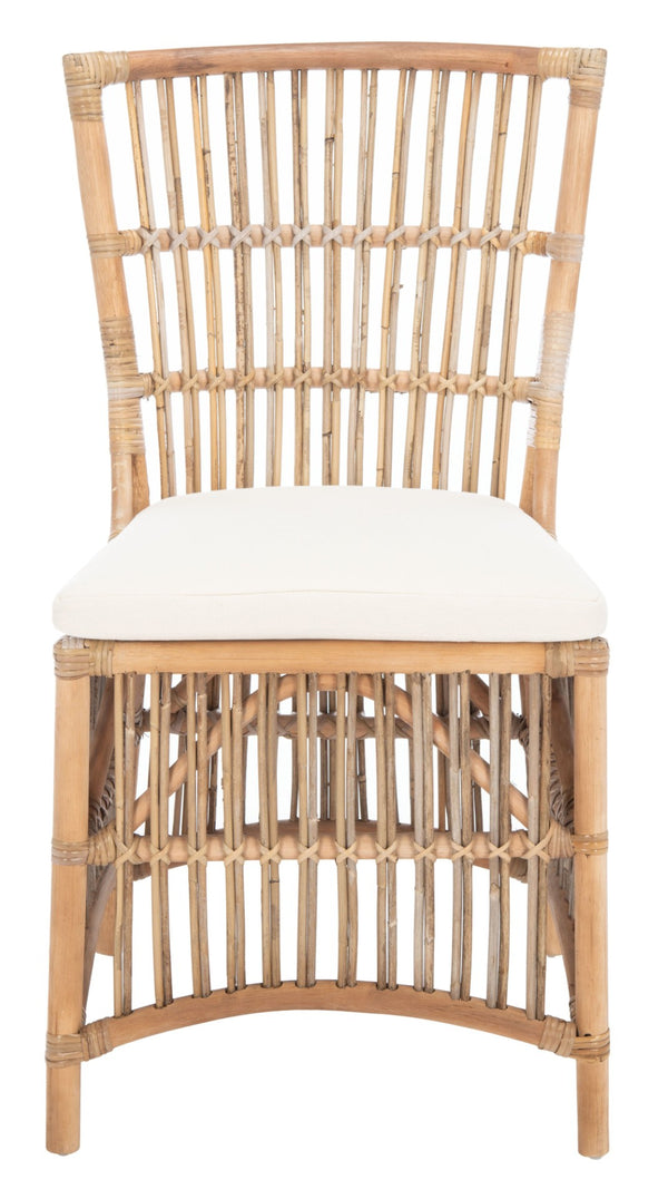 Safavieh ERIKA Rattan Accent Chair with Soft Cushion – Elegant Coastal Design for Stylish Living Spaces White / Natural Unfinished ACH6511A-SET2