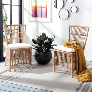 Safavieh ERIKA Rattan Accent Chair with Soft Cushion – Elegant Coastal Design for Stylish Living Spaces White / Natural Unfinished ACH6511A-SET2