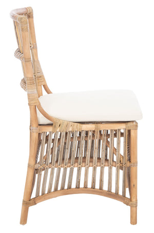 Safavieh ERIKA Rattan Accent Chair with Soft Cushion – Elegant Coastal Design for Stylish Living Spaces White / Natural Unfinished ACH6511A-SET2