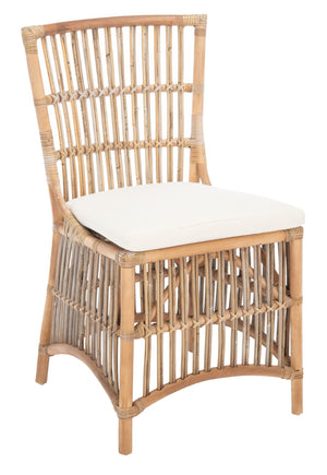 Safavieh ERIKA Rattan Accent Chair with Soft Cushion – Elegant Coastal Design for Stylish Living Spaces White / Natural Unfinished ACH6511A-SET2