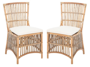 Safavieh ERIKA Rattan Accent Chair with Soft Cushion – Elegant Coastal Design for Stylish Living Spaces White / Natural Unfinished ACH6511A-SET2