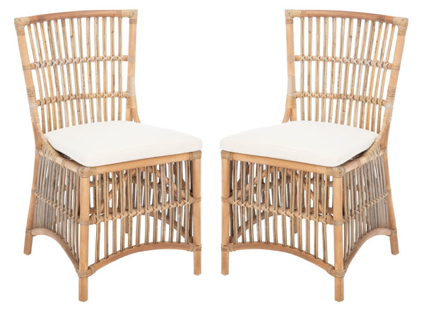 Safavieh ERIKA Rattan Accent Chair with Soft Cushion – Elegant Coastal Design for Stylish Living Spaces White / Natural Unfinished ACH6511A-SET2