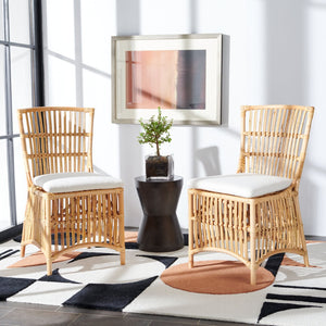Safavieh ERIKA Rattan Accent Chair with Soft Cushion – Elegant Coastal Design for Stylish Living Spaces White / Natural ACH6511B-SET2