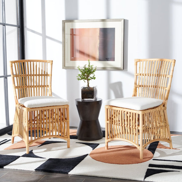 Safavieh ERIKA Rattan Accent Chair with Soft Cushion – Elegant Coastal Design for Stylish Living Spaces White / Natural ACH6511B-SET2