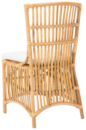 Safavieh ERIKA Rattan Accent Chair with Soft Cushion – Elegant Coastal Design for Stylish Living Spaces White / Natural ACH6511B-SET2