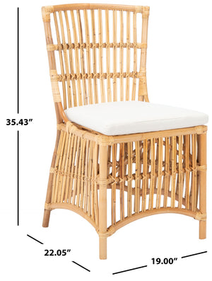 Safavieh ERIKA Rattan Accent Chair with Soft Cushion – Elegant Coastal Design for Stylish Living Spaces White / Natural ACH6511B-SET2