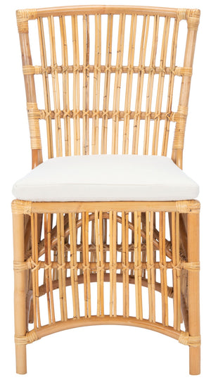 Safavieh ERIKA Rattan Accent Chair with Soft Cushion – Elegant Coastal Design for Stylish Living Spaces White / Natural ACH6511B-SET2