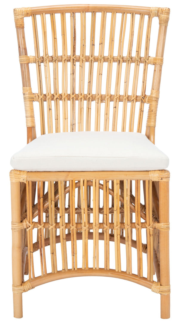 Safavieh ERIKA Rattan Accent Chair with Soft Cushion – Elegant Coastal Design for Stylish Living Spaces White / Natural ACH6511B-SET2