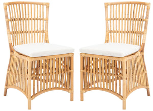 Safavieh ERIKA Rattan Accent Chair with Soft Cushion – Elegant Coastal Design for Stylish Living Spaces White / Natural ACH6511B-SET2