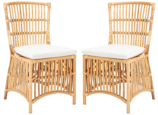 Safavieh ERIKA Rattan Accent Chair with Soft Cushion – Elegant Coastal Design for Stylish Living Spaces White / Natural ACH6511B-SET2