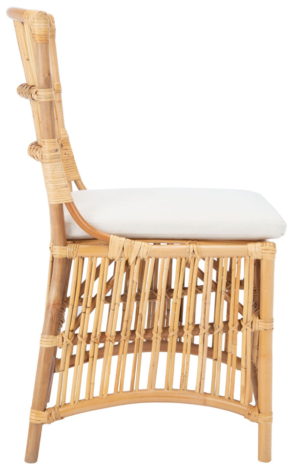 Safavieh ERIKA Rattan Accent Chair with Soft Cushion – Elegant Coastal Design for Stylish Living Spaces White / Natural ACH6511B-SET2