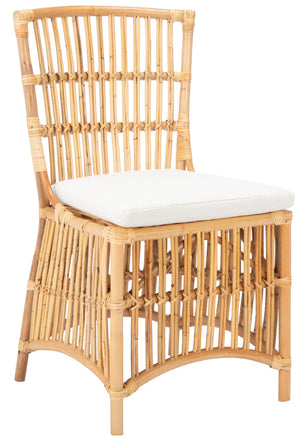 Safavieh ERIKA Rattan Accent Chair with Soft Cushion – Elegant Coastal Design for Stylish Living Spaces White / Natural ACH6511B-SET2