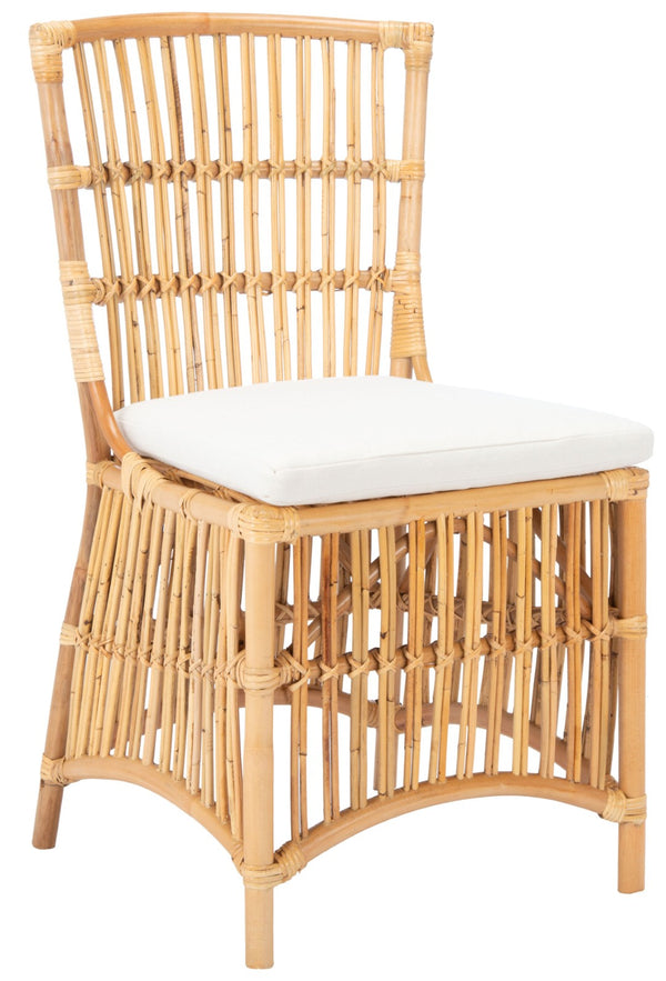 Safavieh ERIKA Rattan Accent Chair with Soft Cushion – Elegant Coastal Design for Stylish Living Spaces White / Natural ACH6511B-SET2