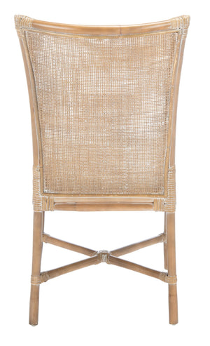 Safavieh CHIARA Coastal Rattan Accent Chair with Soft Cushion - Grey Whitewash Finish for Elegant Spaces ACH6512A-SET2