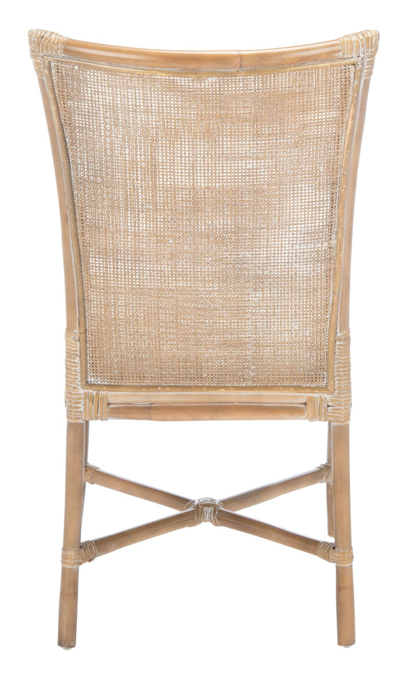 Safavieh CHIARA Coastal Rattan Accent Chair with Soft Cushion - Grey Whitewash Finish for Elegant Spaces ACH6512A-SET2