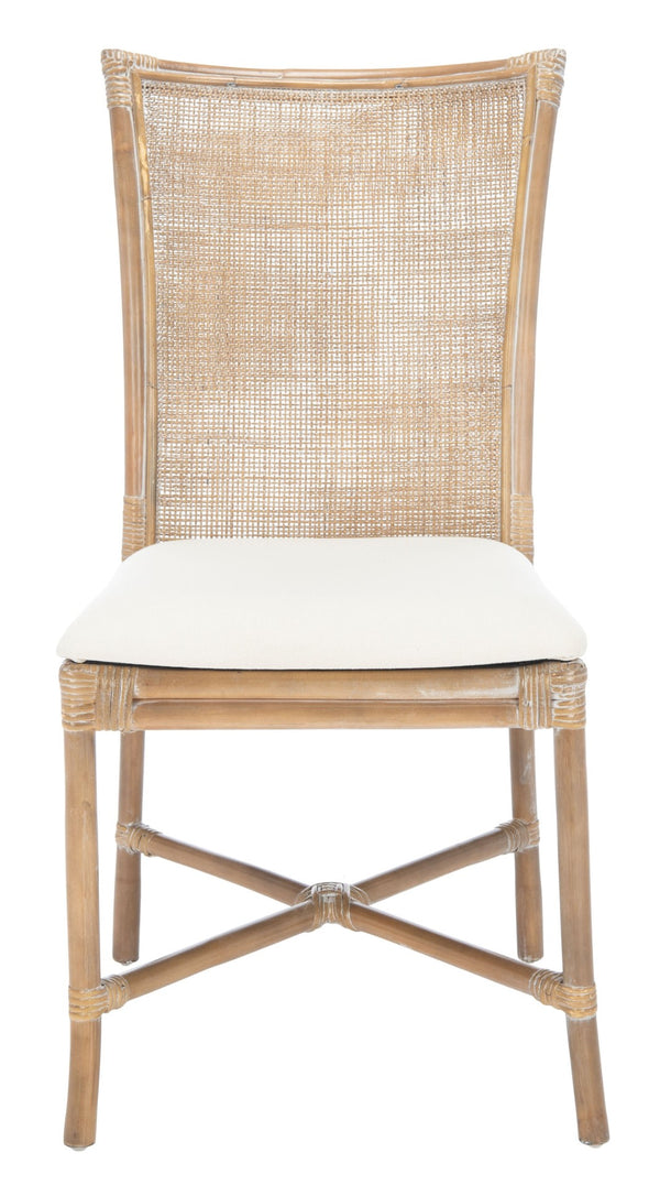 Safavieh CHIARA Coastal Rattan Accent Chair with Soft Cushion - Grey Whitewash Finish for Elegant Spaces ACH6512A-SET2