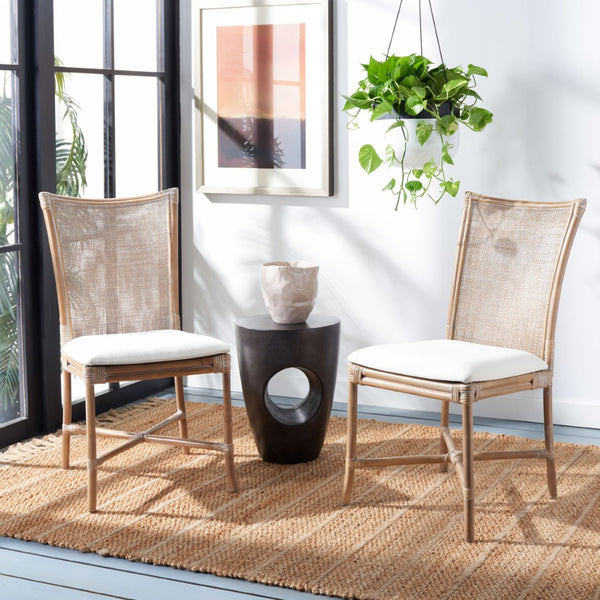 Safavieh CHIARA Coastal Rattan Accent Chair with Soft Cushion - Grey Whitewash Finish for Elegant Spaces ACH6512A-SET2