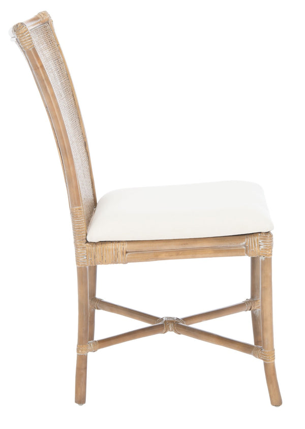 Safavieh CHIARA Coastal Rattan Accent Chair with Soft Cushion - Grey Whitewash Finish for Elegant Spaces ACH6512A-SET2