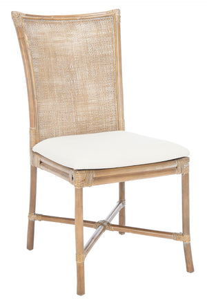 Safavieh CHIARA Coastal Rattan Accent Chair with Soft Cushion - Grey Whitewash Finish for Elegant Spaces ACH6512A-SET2