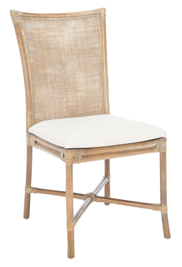 Safavieh CHIARA Coastal Rattan Accent Chair with Soft Cushion - Grey Whitewash Finish for Elegant Spaces ACH6512A-SET2