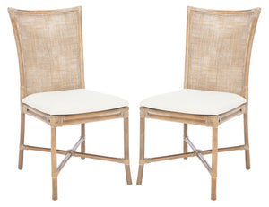 Safavieh CHIARA Coastal Rattan Accent Chair with Soft Cushion - Grey Whitewash Finish for Elegant Spaces ACH6512A-SET2