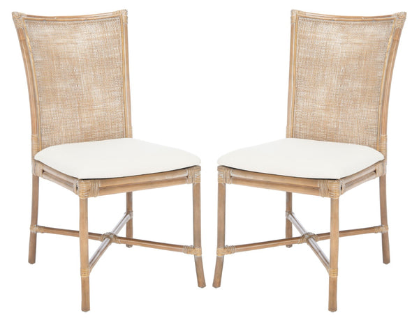 Safavieh CHIARA Coastal Rattan Accent Chair with Soft Cushion - Grey Whitewash Finish for Elegant Spaces ACH6512A-SET2