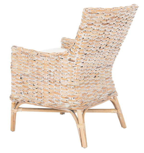 Safavieh Cristen Rattan Accent Chair - Stylish Bohemian Elegance With Plush Cushion For Cozy Living Spaces Natural White Wash/ White ACH6513A