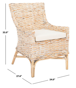 Safavieh Cristen Rattan Accent Chair - Stylish Bohemian Elegance With Plush Cushion For Cozy Living Spaces Natural White Wash/ White ACH6513A
