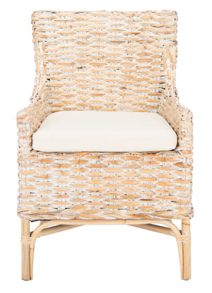 Safavieh Cristen Rattan Accent Chair - Stylish Bohemian Elegance With Plush Cushion For Cozy Living Spaces Natural White Wash/ White ACH6513A