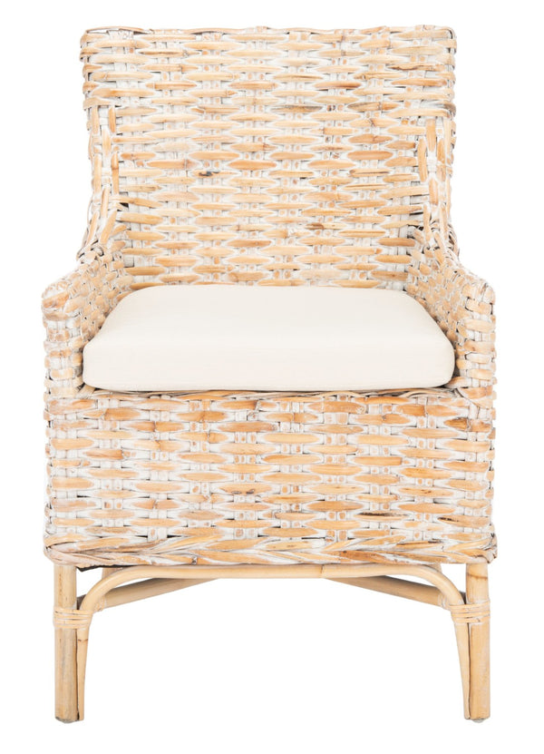Safavieh Cristen Rattan Accent Chair - Stylish Bohemian Elegance With Plush Cushion For Cozy Living Spaces Natural White Wash/ White ACH6513A