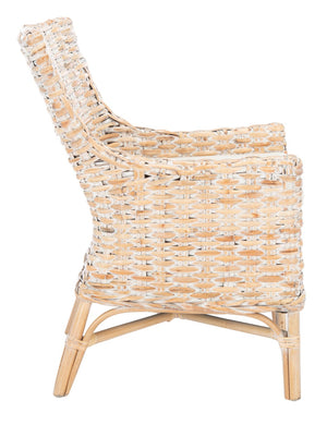 Safavieh Cristen Rattan Accent Chair - Stylish Bohemian Elegance With Plush Cushion For Cozy Living Spaces Natural White Wash/ White ACH6513A