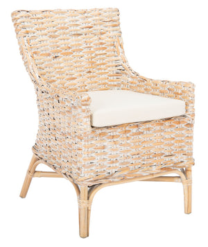 Safavieh Cristen Rattan Accent Chair - Stylish Bohemian Elegance With Plush Cushion For Cozy Living Spaces Natural White Wash/ White ACH6513A