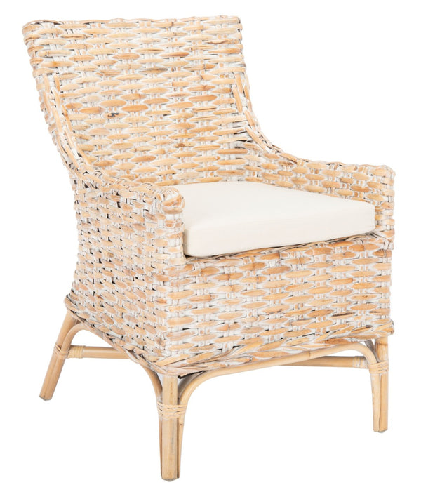 Safavieh Cristen Rattan Accent Chair - Stylish Bohemian Elegance With Plush Cushion For Cozy Living Spaces Natural White Wash/ White ACH6513A