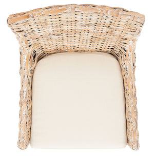 Safavieh Cristen Rattan Accent Chair - Stylish Bohemian Elegance With Plush Cushion For Cozy Living Spaces Natural White Wash/ White ACH6513A