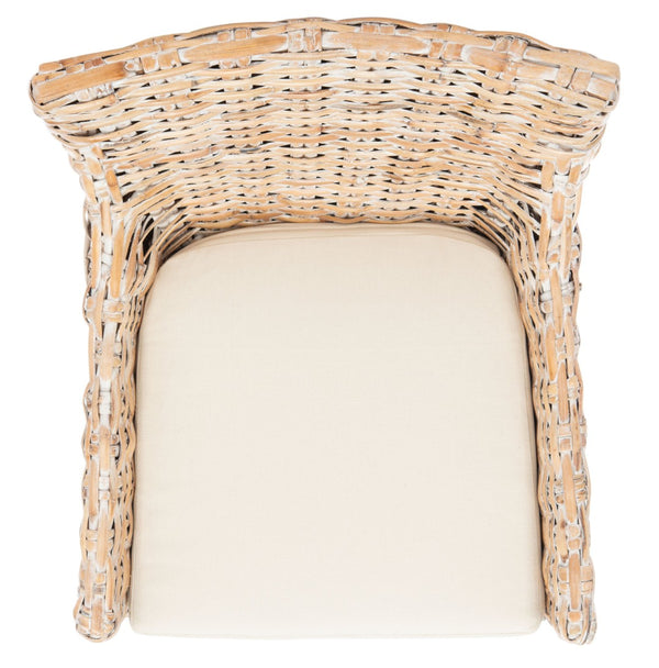 Safavieh Cristen Rattan Accent Chair - Stylish Bohemian Elegance With Plush Cushion For Cozy Living Spaces Natural White Wash/ White ACH6513A