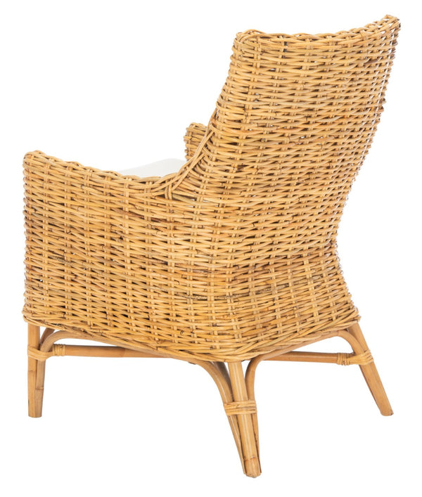 Safavieh Cristen Rattan Accent Chair - Stylish Bohemian Elegance With Plush Cushion For Cozy Living Spaces Natural/White ACH6513B