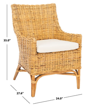 Safavieh Cristen Rattan Accent Chair - Stylish Bohemian Elegance With Plush Cushion For Cozy Living Spaces Natural/White ACH6513B