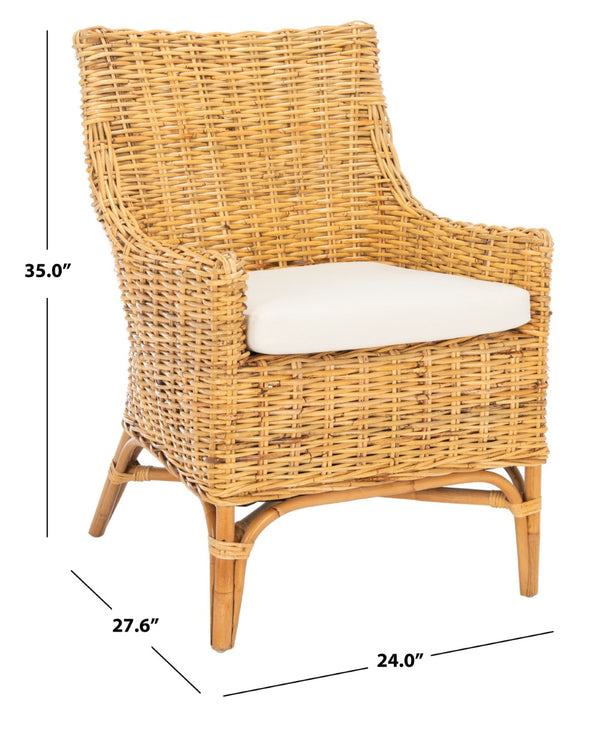 Safavieh Cristen Rattan Accent Chair - Stylish Bohemian Elegance With Plush Cushion For Cozy Living Spaces Natural/White ACH6513B