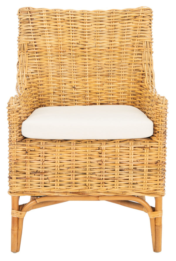Safavieh Cristen Rattan Accent Chair - Stylish Bohemian Elegance With Plush Cushion For Cozy Living Spaces Natural/White ACH6513B