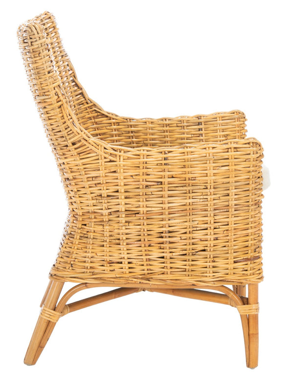 Safavieh Cristen Rattan Accent Chair - Stylish Bohemian Elegance With Plush Cushion For Cozy Living Spaces Natural/White ACH6513B