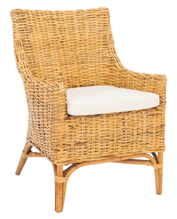 Safavieh Cristen Rattan Accent Chair - Stylish Bohemian Elegance With Plush Cushion For Cozy Living Spaces Natural/White ACH6513B