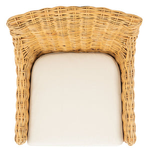 Safavieh Cristen Rattan Accent Chair - Stylish Bohemian Elegance With Plush Cushion For Cozy Living Spaces Natural/White ACH6513B