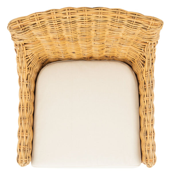 Safavieh Cristen Rattan Accent Chair - Stylish Bohemian Elegance With Plush Cushion For Cozy Living Spaces Natural/White ACH6513B