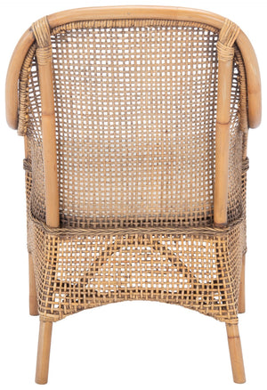 Safavieh Charlie Rattan Accent Chair – Handwoven Comfort With Curved Design For Bohemian-Inspired Spaces Dark Natural/White ACH6514A