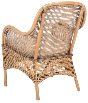 Safavieh Charlie Rattan Accent Chair – Handwoven Comfort With Curved Design For Bohemian-Inspired Spaces Dark Natural/White ACH6514A