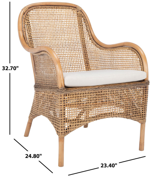 Safavieh Charlie Rattan Accent Chair – Handwoven Comfort With Curved Design For Bohemian-Inspired Spaces Dark Natural/White ACH6514A