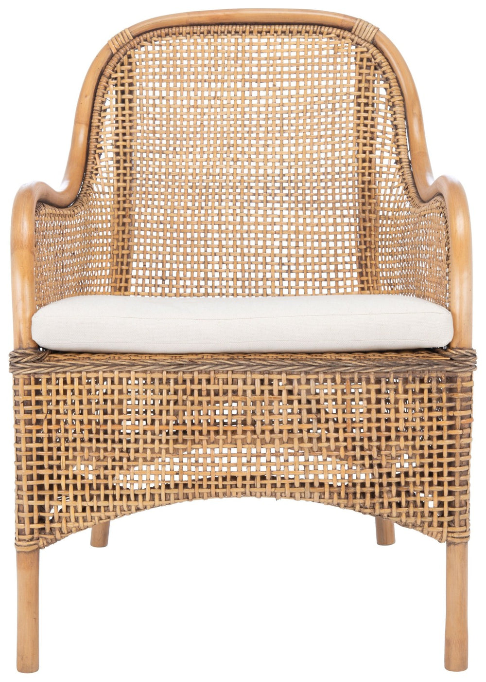 Safavieh Charlie Rattan Accent Chair – Handwoven Comfort With Curved Design For Bohemian-Inspired Spaces Dark Natural/White ACH6514A